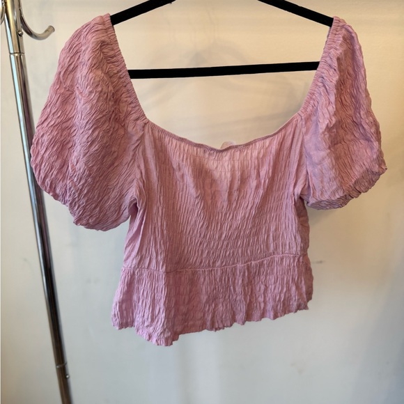 Astr Lilac Puff Sleeve Button-Front Peplum Top - Picture 5 of 5